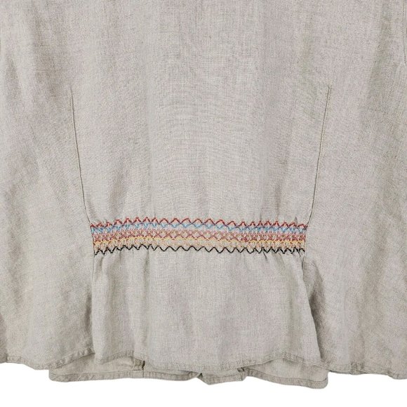 j.jill Blazer Womens Medium Linen Tan Button Down Embroidery Pockets Collared - Picture 7 of 13